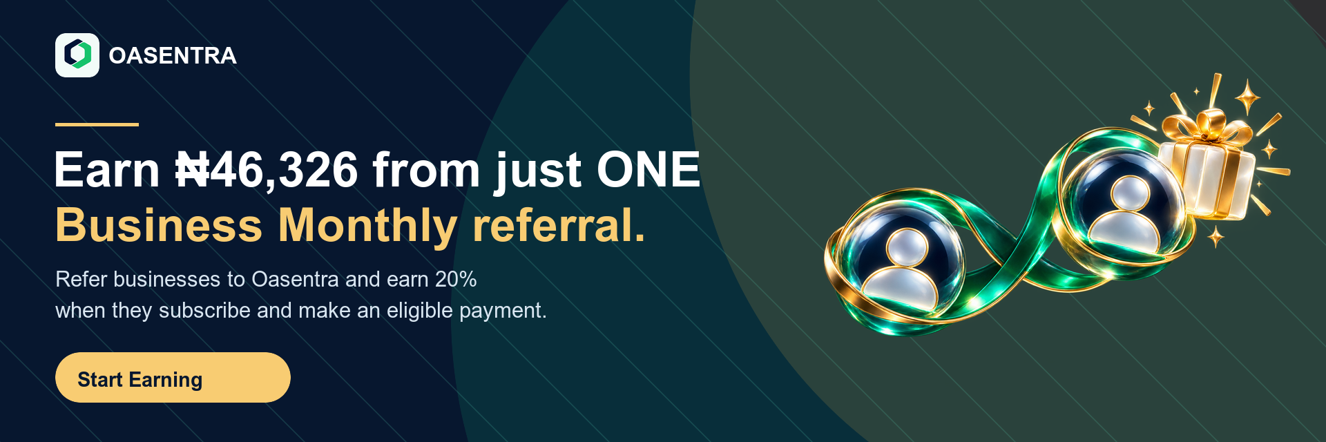 Oasentra Rewards: refer businesses and earn 20% when they subscribe and make an eligible payment (opens in a new tab)